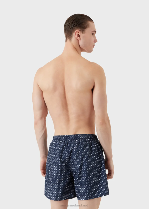 Men 086V996 Swim Trunks With Drawstring And Micro-Pattern Armani Navy Blue