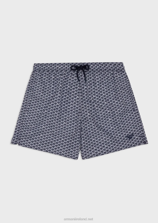 Men 086V997 Swim Trunks With Drawstring And All-Over Micro-Pattern Armani Pattern