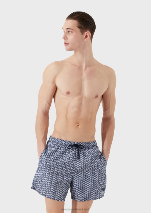 Men 086V997 Swim Trunks With Drawstring And All-Over Micro-Pattern Armani Pattern