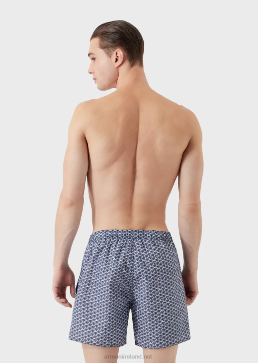 Men 086V997 Swim Trunks With Drawstring And All-Over Micro-Pattern Armani Pattern