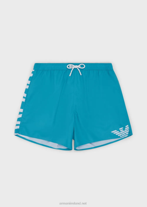 Men 086V998 Recycled Fabric Swim Trunks With Drawstring And Bold Logo Armani Azure
