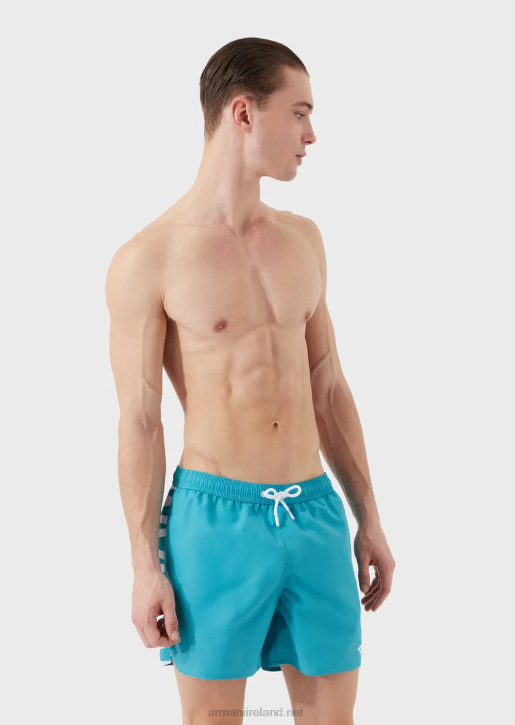 Men 086V998 Recycled Fabric Swim Trunks With Drawstring And Bold Logo Armani Azure