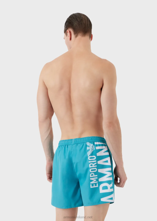 Men 086V998 Recycled Fabric Swim Trunks With Drawstring And Bold Logo Armani Azure
