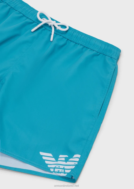 Men 086V998 Recycled Fabric Swim Trunks With Drawstring And Bold Logo Armani Azure
