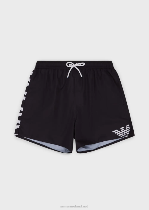 Men 086V999 Recycled Fabric Swim Trunks With Drawstring And Bold Logo Armani Black