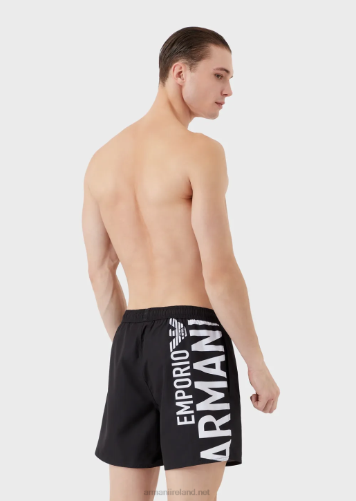 Men 086V999 Recycled Fabric Swim Trunks With Drawstring And Bold Logo Armani Black