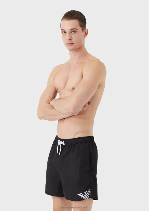 Men 086V999 Recycled Fabric Swim Trunks With Drawstring And Bold Logo Armani Black
