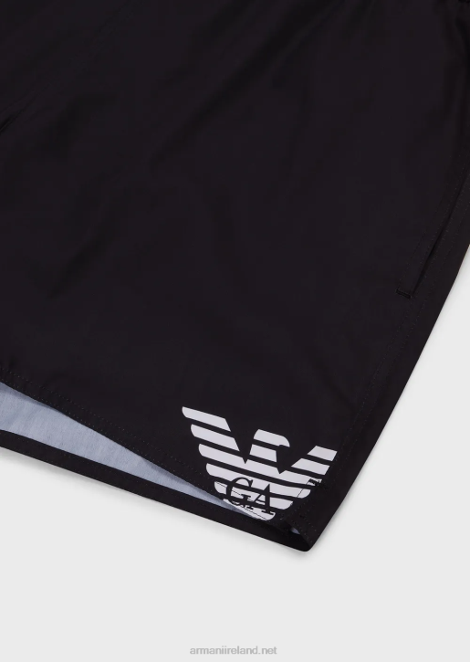 Men 086V999 Recycled Fabric Swim Trunks With Drawstring And Bold Logo Armani Black