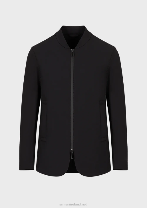 Men 086V1012 Water-Repellent Two-Way Stretch Technical Nylon Jacket Armani Black