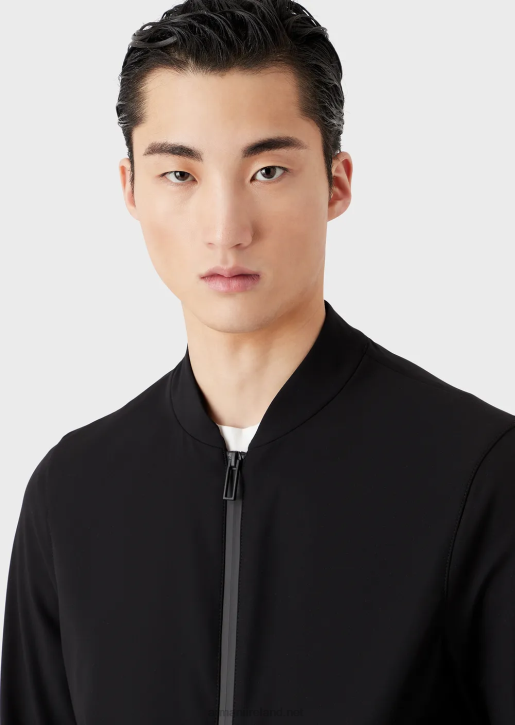 Men 086V1012 Water-Repellent Two-Way Stretch Technical Nylon Jacket Armani Black