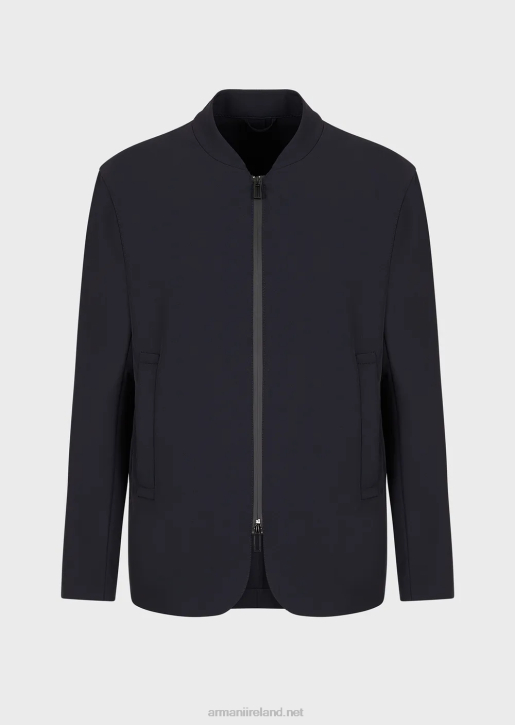 Men 086V1013 Water-Repellent Two-Way Stretch Technical Nylon Jacket Armani Navy Blue