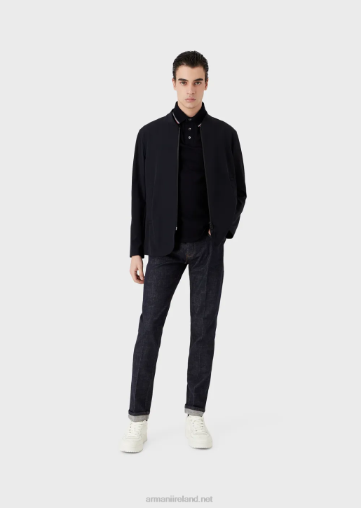 Men 086V1013 Water-Repellent Two-Way Stretch Technical Nylon Jacket Armani Navy Blue