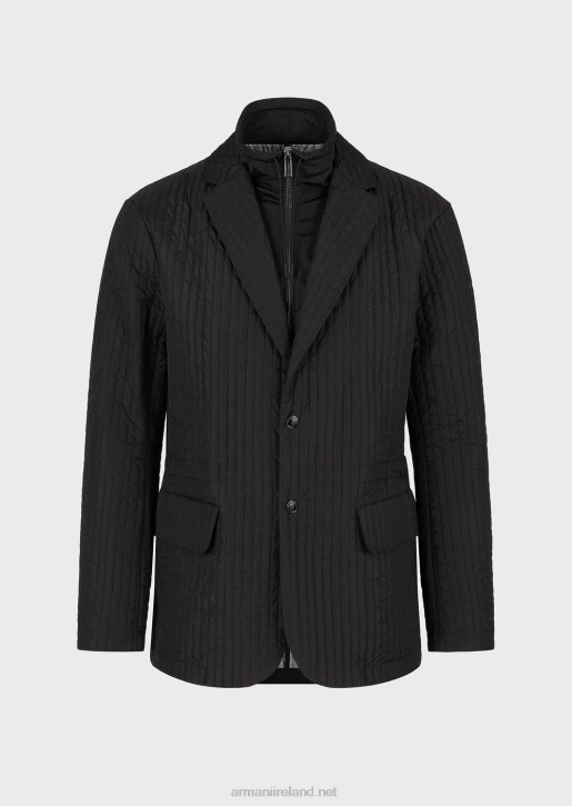 Men 086V1014 Quilted Water-Repellent Recycled Nylon Blazer With Detachable Inner Panel Armani Black