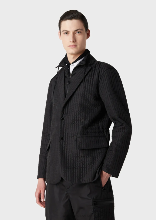 Men 086V1014 Quilted Water-Repellent Recycled Nylon Blazer With Detachable Inner Panel Armani Black