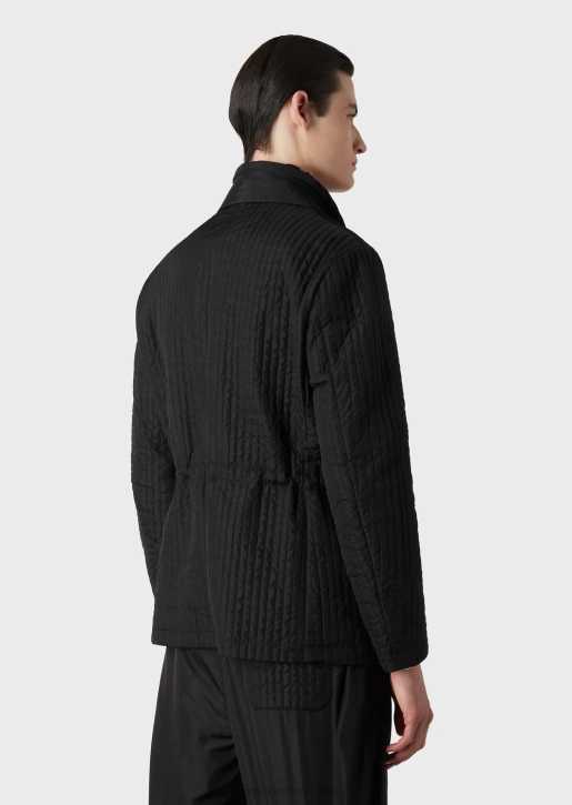 Men 086V1014 Quilted Water-Repellent Recycled Nylon Blazer With Detachable Inner Panel Armani Black