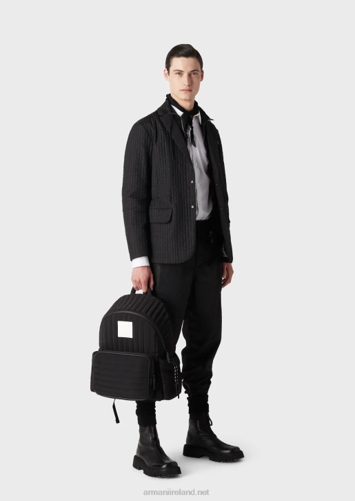 Men 086V1014 Quilted Water-Repellent Recycled Nylon Blazer With Detachable Inner Panel Armani Black