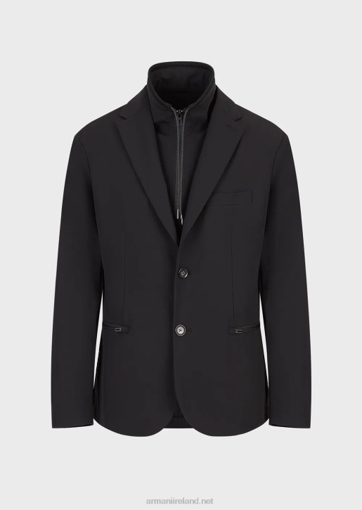 Men 086V1015 Travel Essentials Water-Repellent, Two-Way Stretch Technical-Nylon Blazer With Detachable Inner Panel Armani Black