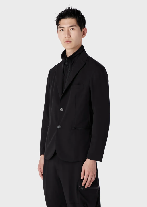 Men 086V1015 Travel Essentials Water-Repellent, Two-Way Stretch Technical-Nylon Blazer With Detachable Inner Panel Armani Black