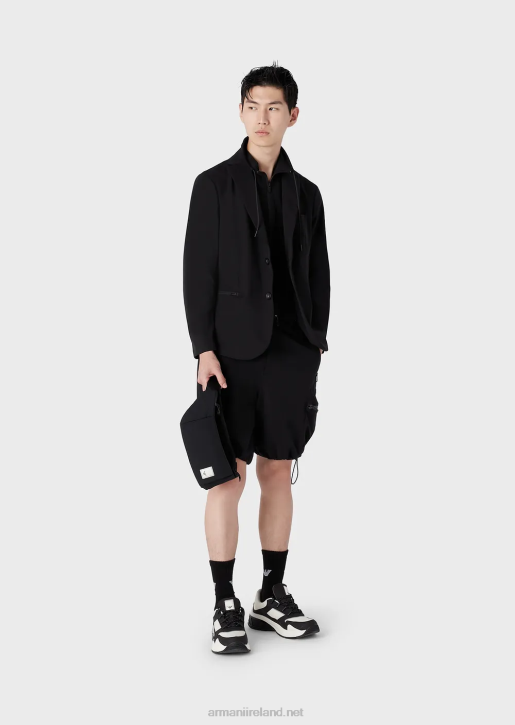 Men 086V1015 Travel Essentials Water-Repellent, Two-Way Stretch Technical-Nylon Blazer With Detachable Inner Panel Armani Black