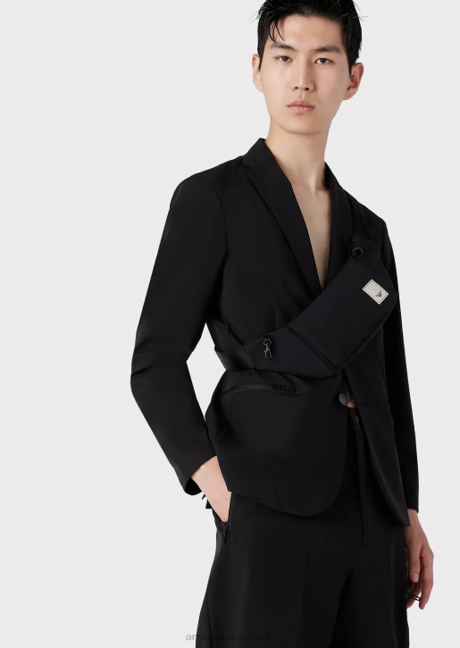 Men 086V1015 Travel Essentials Water-Repellent, Two-Way Stretch Technical-Nylon Blazer With Detachable Inner Panel Armani Black