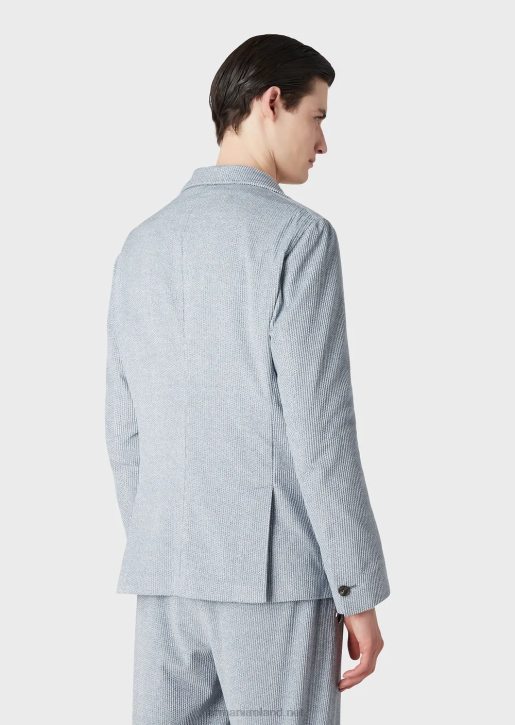 Men 086V1016 Single-Breasted Jacket In Denim-Effect Printed Velvet Armani Azure