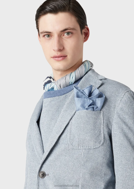Men 086V1016 Single-Breasted Jacket In Denim-Effect Printed Velvet Armani Azure