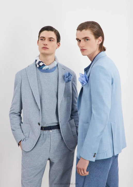 Men 086V1016 Single-Breasted Jacket In Denim-Effect Printed Velvet Armani Azure