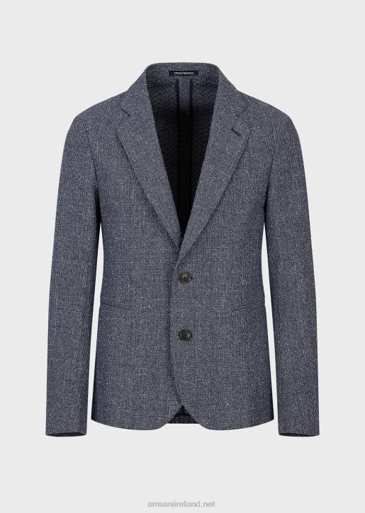 Men 086V1017 Single-Breasted Jacket In 3D-Effect Jacquard Linen Blend Armani Blue