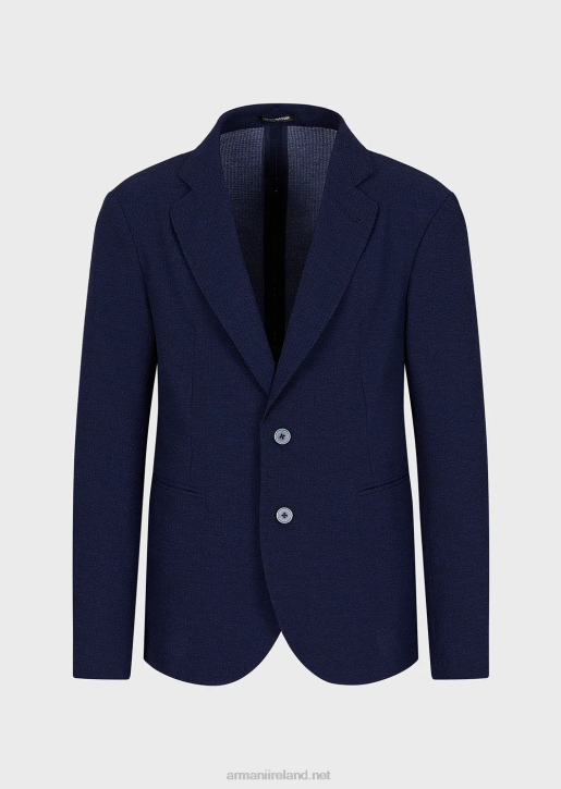 Men 086V1019 Printed Technical Seersucker Single-Breasted Jacket Armani Midnight Blue
