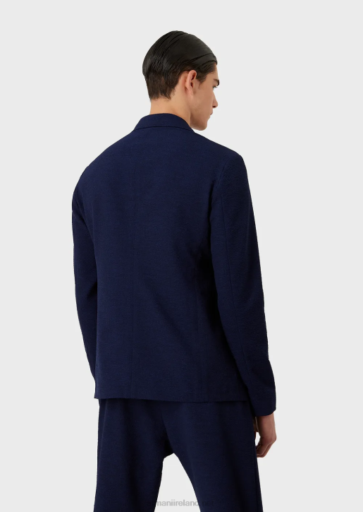 Men 086V1019 Printed Technical Seersucker Single-Breasted Jacket Armani Midnight Blue