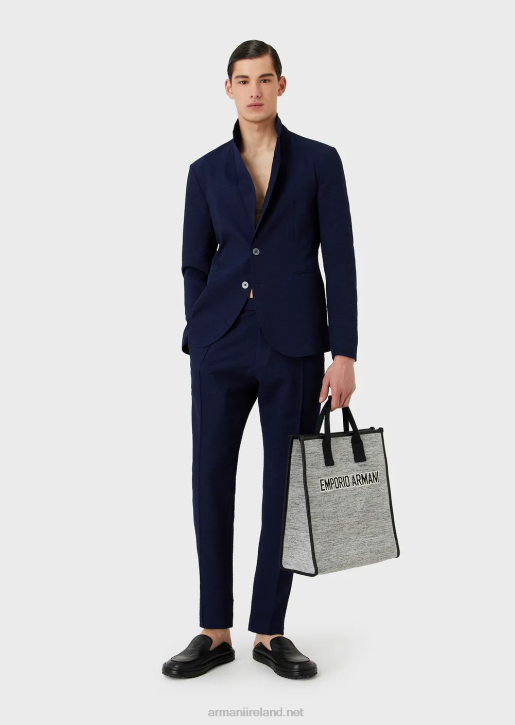 Men 086V1019 Printed Technical Seersucker Single-Breasted Jacket Armani Midnight Blue