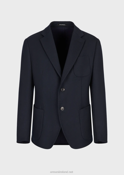 Men 086V1020 Single-Breasted Jacket In Lightweight Virgin Wool Cloth Armani Navy Blue