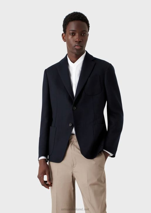 Men 086V1020 Single-Breasted Jacket In Lightweight Virgin Wool Cloth Armani Navy Blue