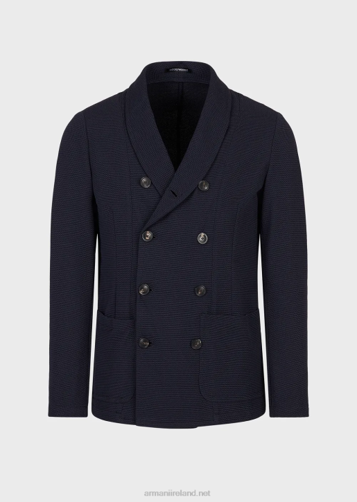 Men 086V1021 Double-Breasted Jacket In 3D Stretch Technical Jersey Armani Navy Blue