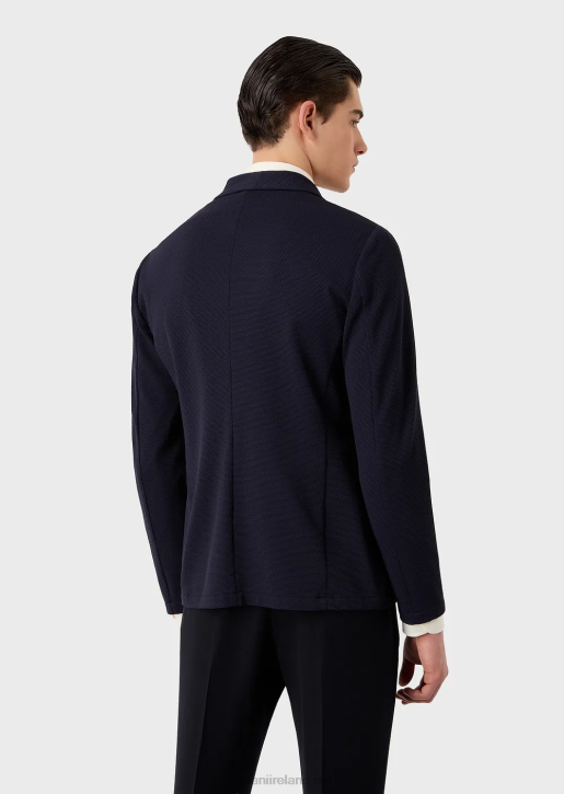 Men 086V1021 Double-Breasted Jacket In 3D Stretch Technical Jersey Armani Navy Blue