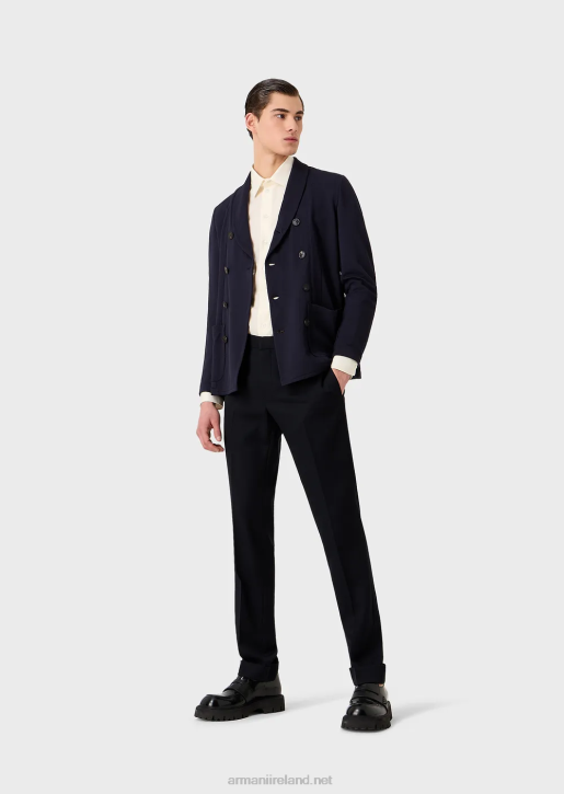 Men 086V1021 Double-Breasted Jacket In 3D Stretch Technical Jersey Armani Navy Blue