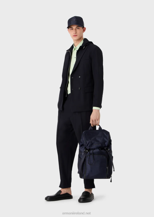 Men 086V1023 Two-Way Stretch Technical-Nylon Double-Breasted Jacket With Detachable Inner Panel Armani Navy Blue