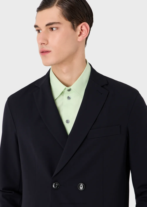 Men 086V1023 Two-Way Stretch Technical-Nylon Double-Breasted Jacket With Detachable Inner Panel Armani Navy Blue