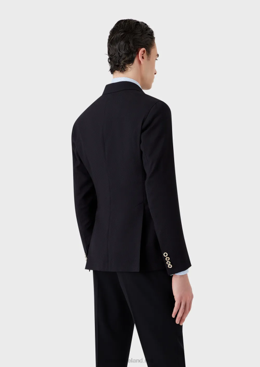 Men 086V1024 Double-Breasted Jacket In Stretch Wool Crepe With 3D Effect Armani Navy Blue
