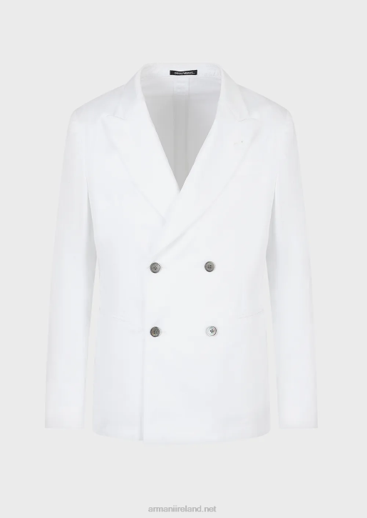 Men 086V1025 Double-Breasted Jacket With Lapels In Lightweight Cotton Satin Armani