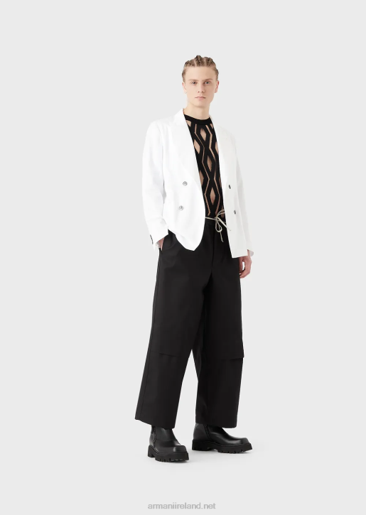 Men 086V1025 Double-Breasted Jacket With Lapels In Lightweight Cotton Satin Armani
