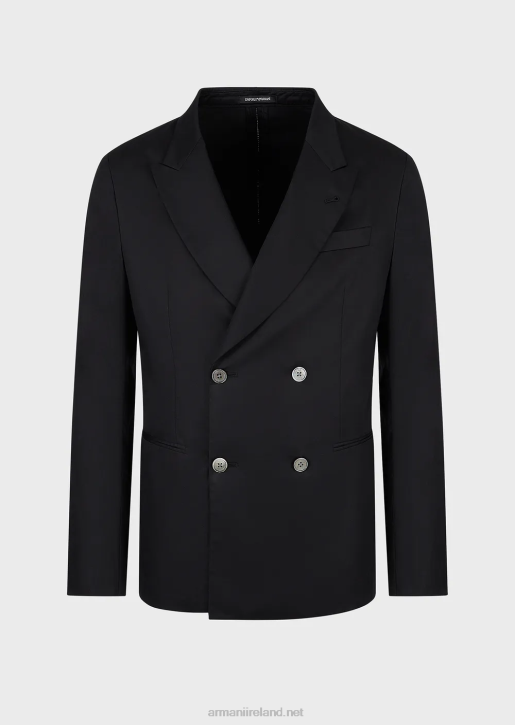 Men 086V1026 Double-Breasted Jacket With Lapels In Lightweight Cotton Satin Armani Black