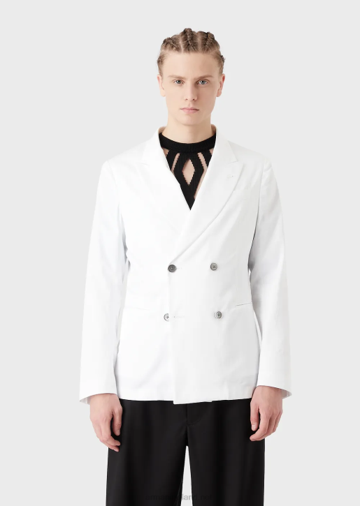Men 086V1026 Double-Breasted Jacket With Lapels In Lightweight Cotton Satin Armani Black
