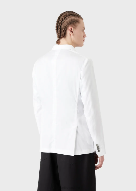 Men 086V1026 Double-Breasted Jacket With Lapels In Lightweight Cotton Satin Armani Black