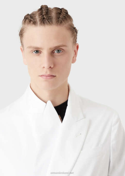 Men 086V1026 Double-Breasted Jacket With Lapels In Lightweight Cotton Satin Armani Black