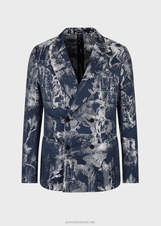 Men 086V1027 Double-Breasted Jacket In Toile De Jouy Jacquard Armani Pattern