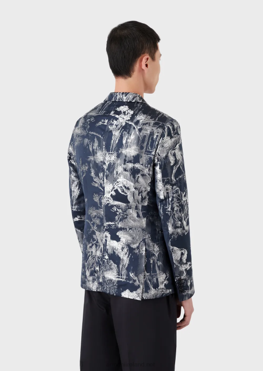 Men 086V1027 Double-Breasted Jacket In Toile De Jouy Jacquard Armani Pattern