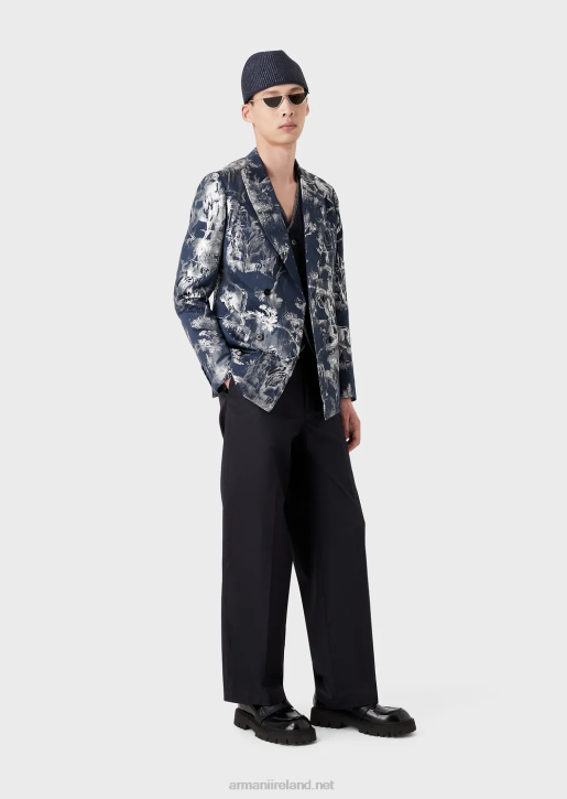 Men 086V1027 Double-Breasted Jacket In Toile De Jouy Jacquard Armani Pattern