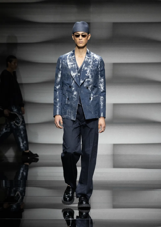 Men 086V1027 Double-Breasted Jacket In Toile De Jouy Jacquard Armani Pattern