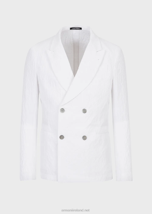 Men 086V1029 Double-Breasted Jacket With Lapels In A Washed-Look Stretch Cotton Armani White